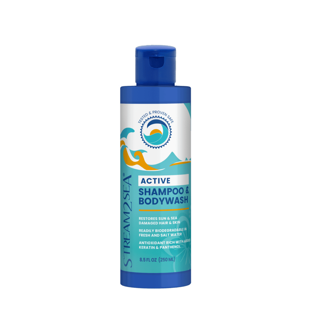 Stream2Sea Shampoo & Bodywash – Reef Safe, eco-friendly cleanser for nourished hair and skin.