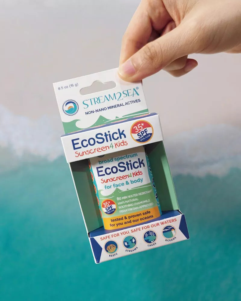 Stream2Sea Eco Stick Sunscreen for Kids – Reef Safe, biodegradable mineral sun protection, gentle for daily use.