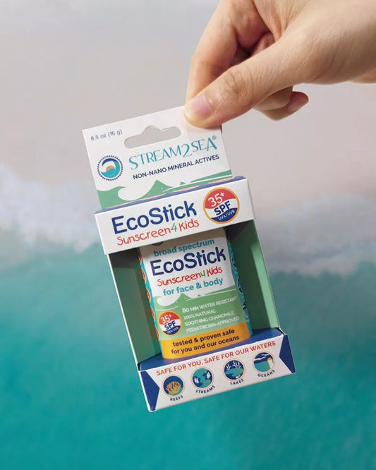 Stream2Sea Eco Stick Sunscreen for Kids – Reef Safe, biodegradable mineral sun protection, gentle for daily use.