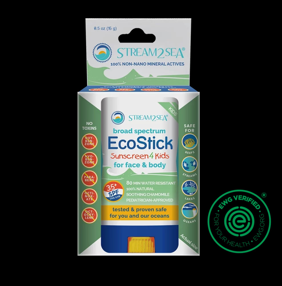 Stream2Sea Eco Stick Sunscreen for Kids – Reef Safe, biodegradable mineral sun protection, gentle for daily use.