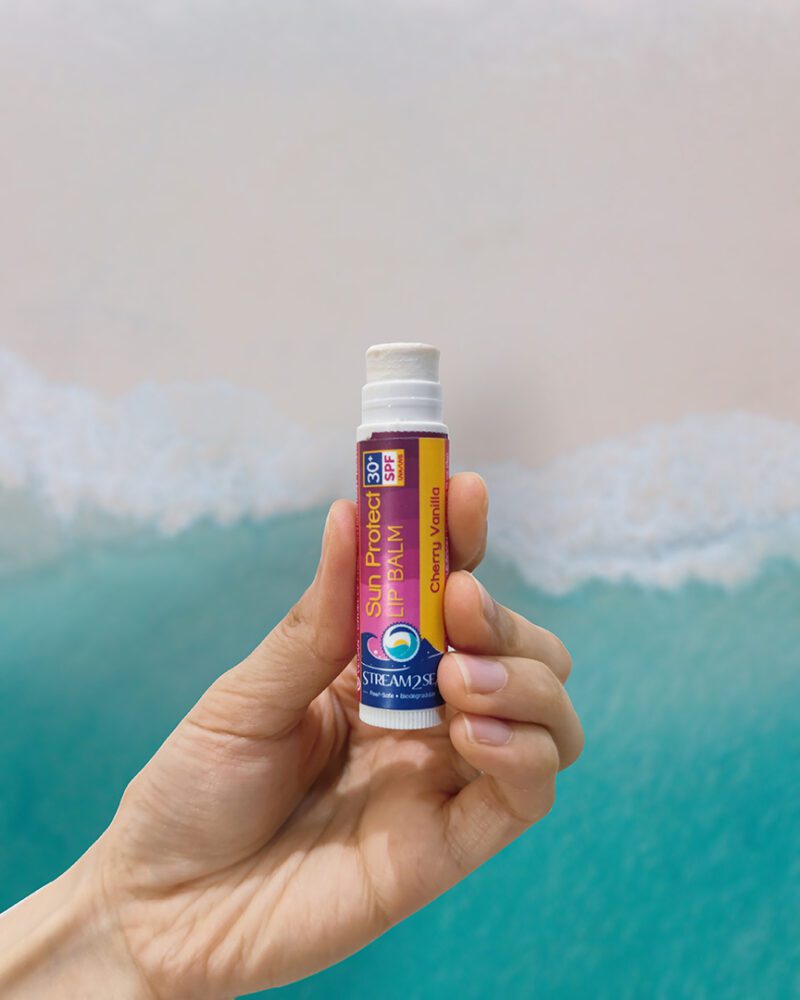 Stream2Sea Cherry Vanilla SPF Lip Balm – Reef Safe, hydrating lip protection with natural ingredients.