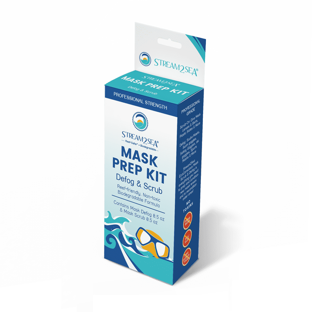 Stream2Sea Mask Prep Kit – reef safe, eco-friendly solution to clean, defog, and prep dive masks for clear underwater vision.