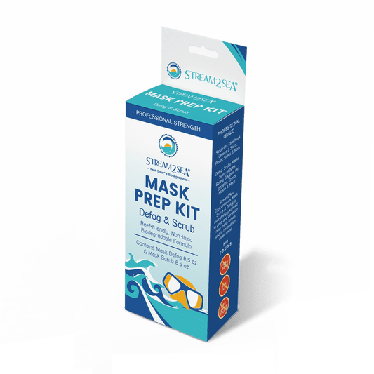 Stream2Sea Mask Prep Kit – reef safe, eco-friendly solution to clean, defog, and prep dive masks for clear underwater vision.