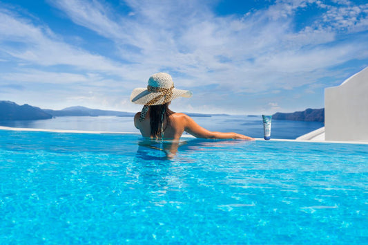 Woman enjoying relaxation in pool and looking at the view, wimming pool, swimming pool sunscreen, 6x CvvGS, IMG 4456, swimming pool sunscreen 1