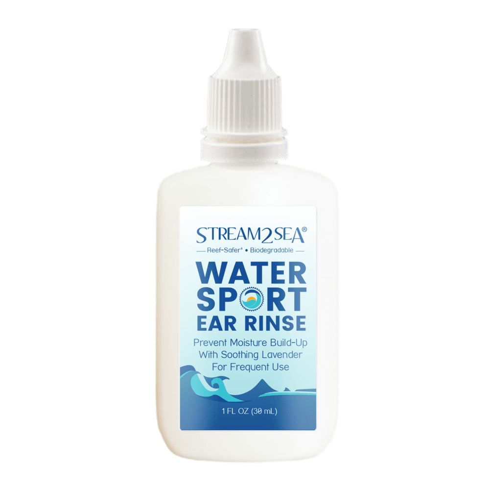 Stream2Sea Ear Rinse – Alcohol-free, eco-friendly formula designed to gently clean and protect ears after swimming and diving.