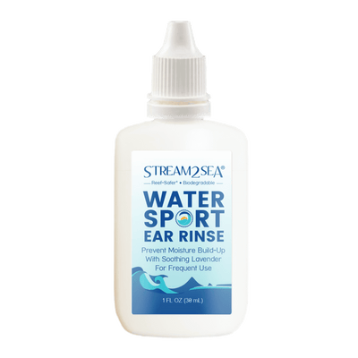 Stream2Sea Ear Rinse – Alcohol-free, eco-friendly formula designed to gently clean and protect ears after swimming and diving.