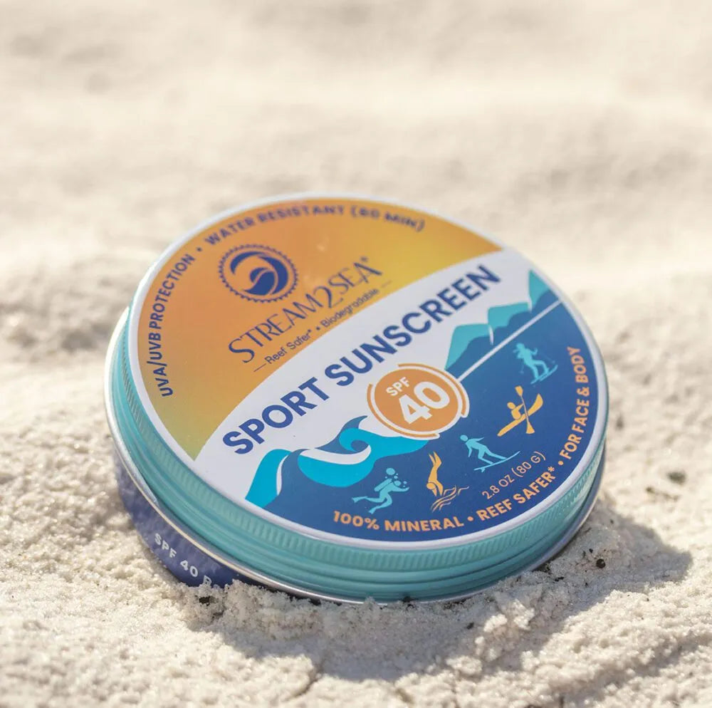 Stream2Sea SPF 40 Sport Sunscreen – Eco-friendly, reef safe mineral face and body protection with hydrating, non-toxic ingredients.